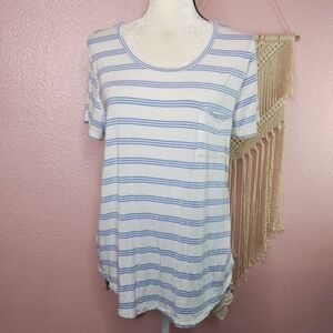 Market & Spruce | Striped Blue and White Top Tee Women's Medium M Scoop Neck EUC